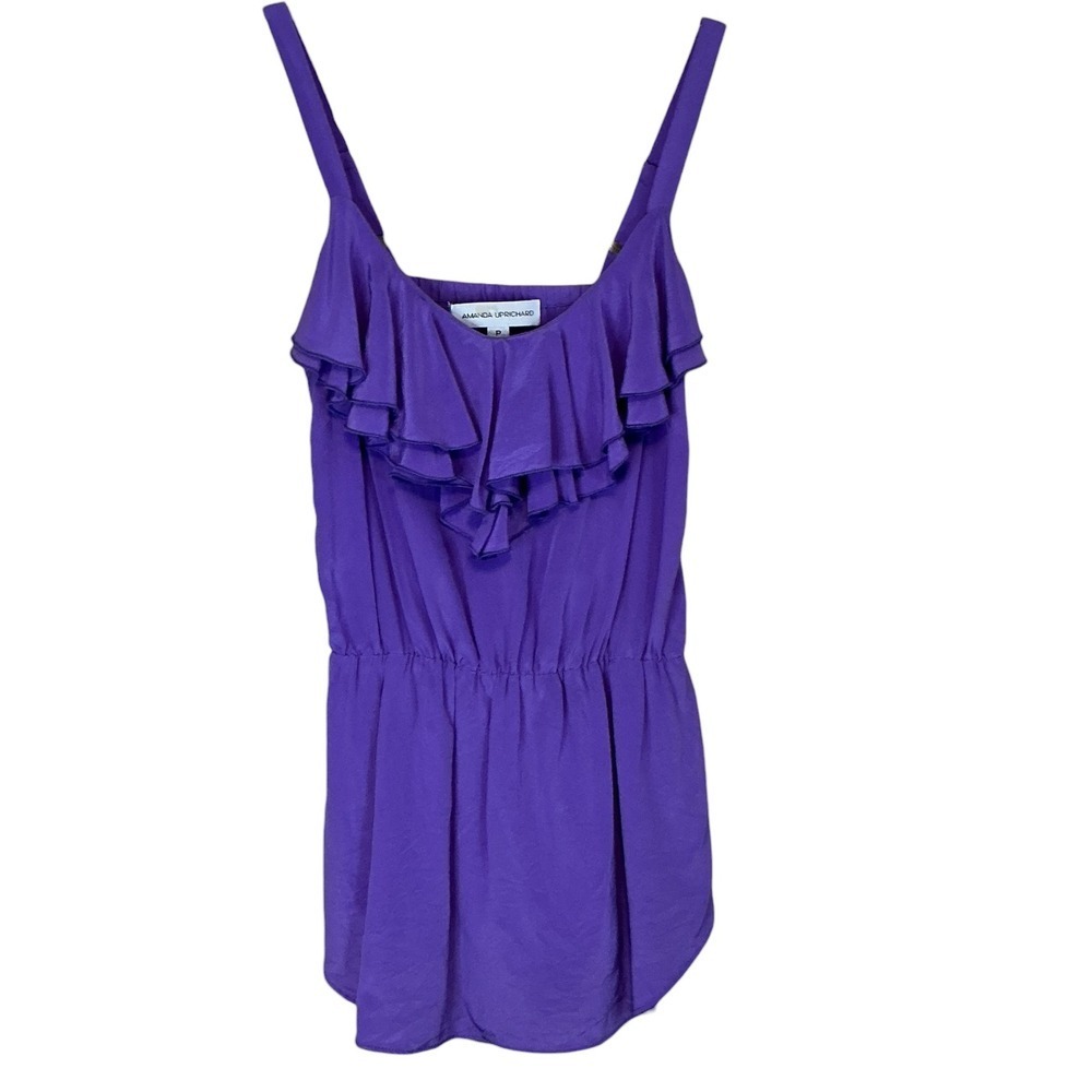 Amanda Uprichard Cami Womens P Purple Ruffle Tiered Silk Elastic Waist Blouse